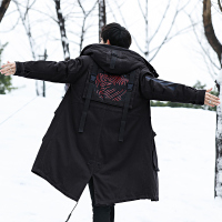 男装冬季新款商务男士羽绒服男加厚保暖时尚印花拼色字母百搭舒适休闲中长款连帽羽绒服男士外套男衣服轻奢世家-PG