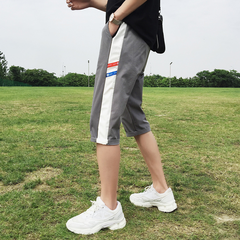 2018夏款休闲七分裤男韩版青少年7分短裤初中学生直筒中裤子薄款