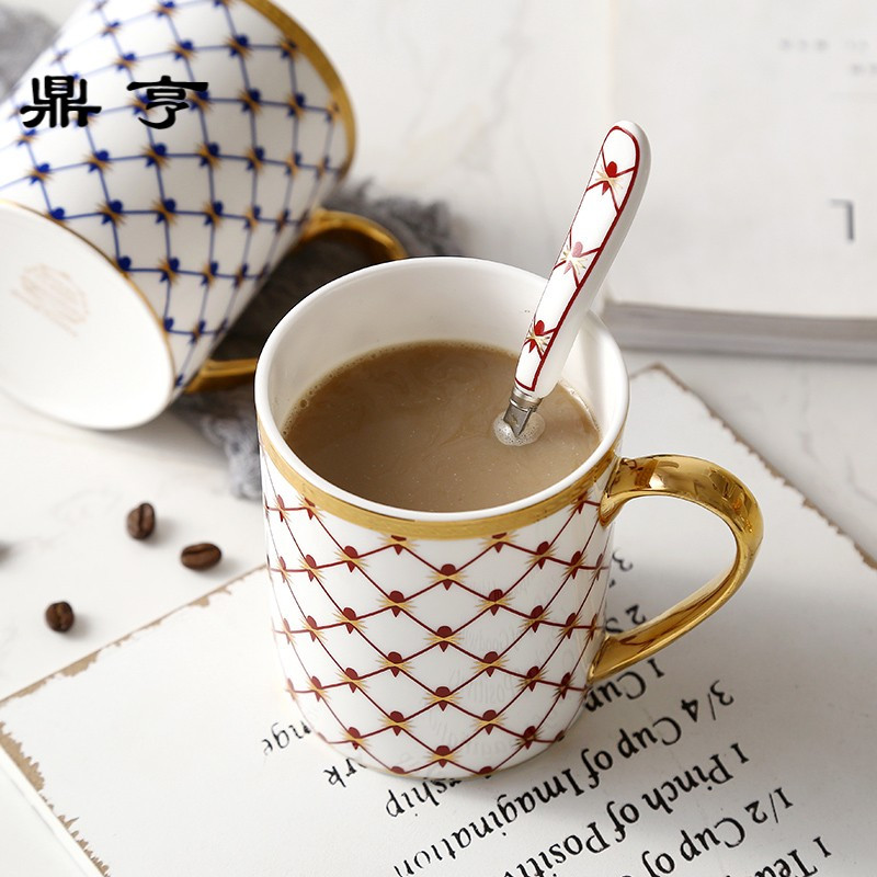鼎亨骨瓷咖啡杯情侣手工描金边欧式陶瓷马克杯下午茶杯优雅气质水