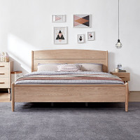 全友实木床腿现代北欧双人框架床水曲柳木纹板式排骨架床1.5米实木床腿125503床+床头柜*2+105001床垫
