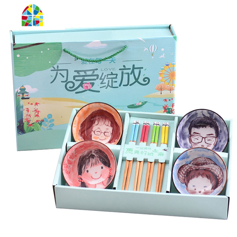 一家三口碗 3人家用全家福亲子碗一家四口 创意个性卡通餐具套装 FENGHOU 一家四口B款四碗两个小公举收藏加购送筷子