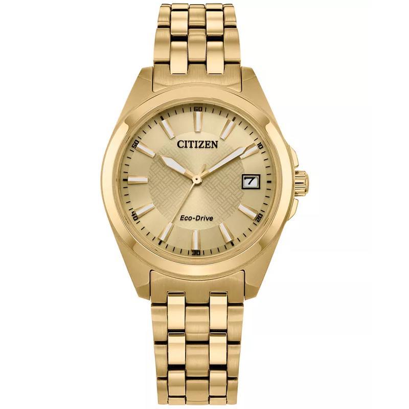 Citizen西铁城简约时尚女款mm金色不锈钢手表水晶表面防水百搭腕
