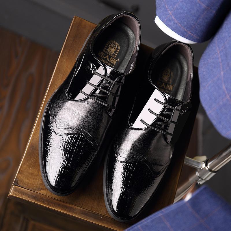 reehemes男士商务正装漆皮鞋男新款潮鞋韩版英伦尖头男鞋9827