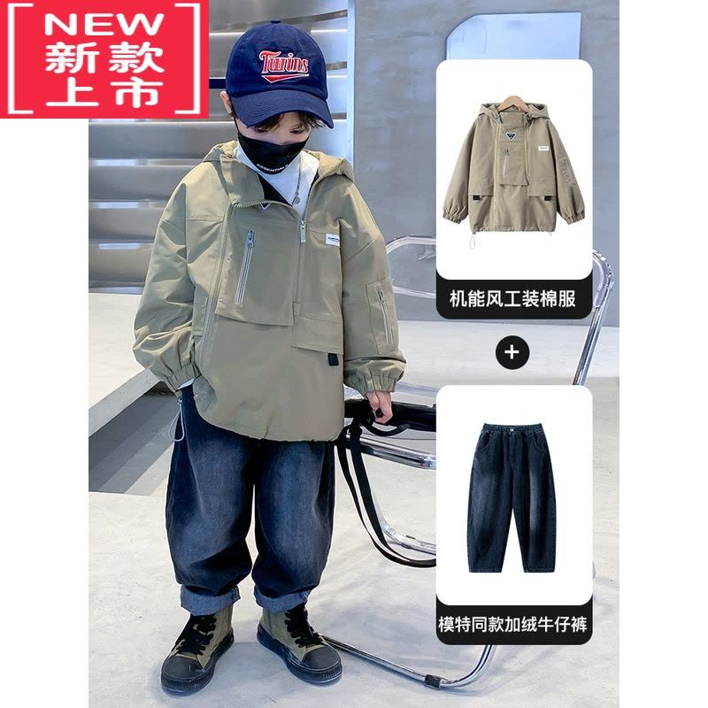 可莉允男童秋冬工装夹克棉服2022新款儿童加厚冬装男孩冬季韩范夹棉外套图片