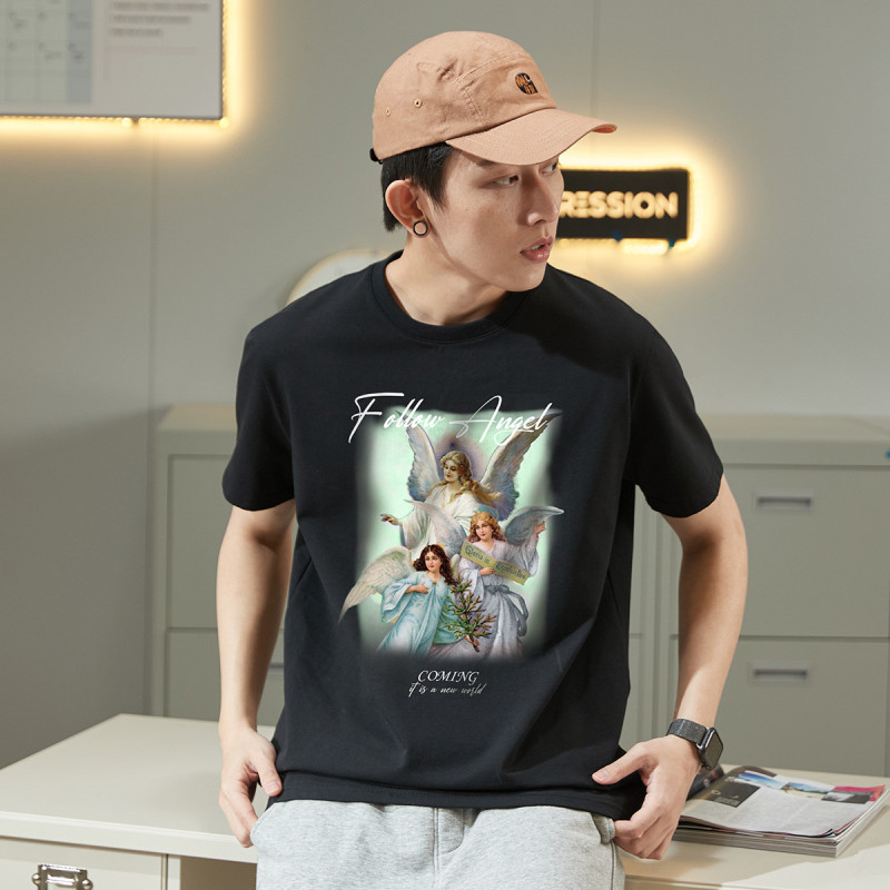 [1.5折价36元]唐狮短袖男士t恤短袖t恤男短袖t恤男前胸图案印花短袖圆领T