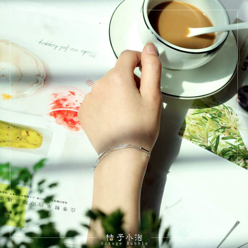 s925纯银手链女个性简约清新一字日韩版双层手串学生森系闺蜜礼物送女朋友老婆生日礼物送女朋友七夕情人节礼物