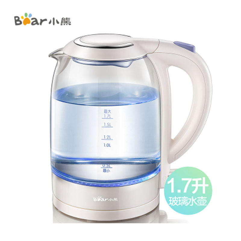 小熊(Bear)ZDH-A17L1电热水壶家用304不锈钢盘玻璃烧水壶1.7升