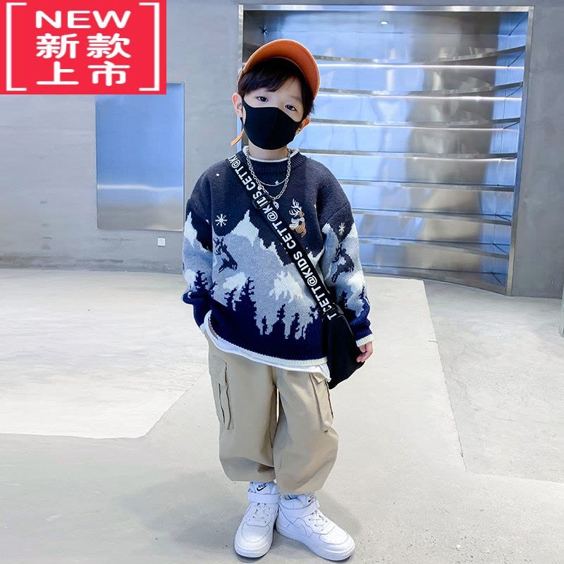可莉允男童圣诞毛衣秋冬款2022新款儿童中大童洋气加厚潮牌半高领针织衫图片