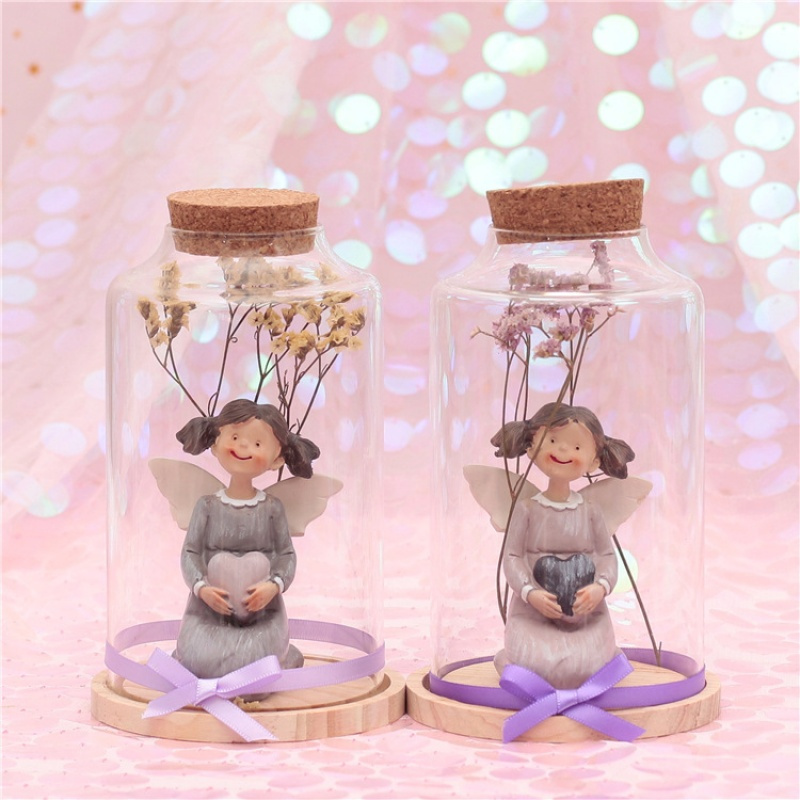 b创意摆件北欧风天使女孩干花许愿瓶客厅卧室装饰工艺品