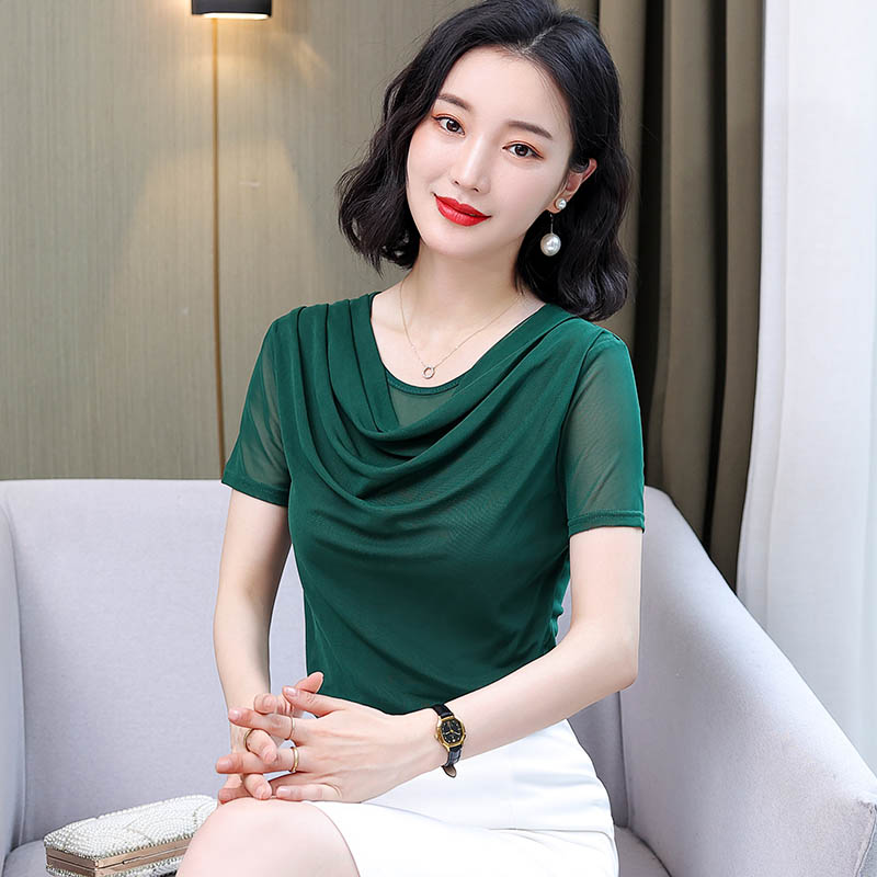 短袖网纱上衣女夏2021新款百搭气质时尚修身显瘦收腰t恤小衫洋气_紫色_XL(112-125斤)