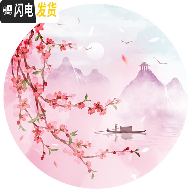三维工匠十字绣客厅小幅2019新款线绣家用刺绣清新自然风十里桃花小件卧室 城楼50*50cm丝线3股+圆形玻璃框高清大图