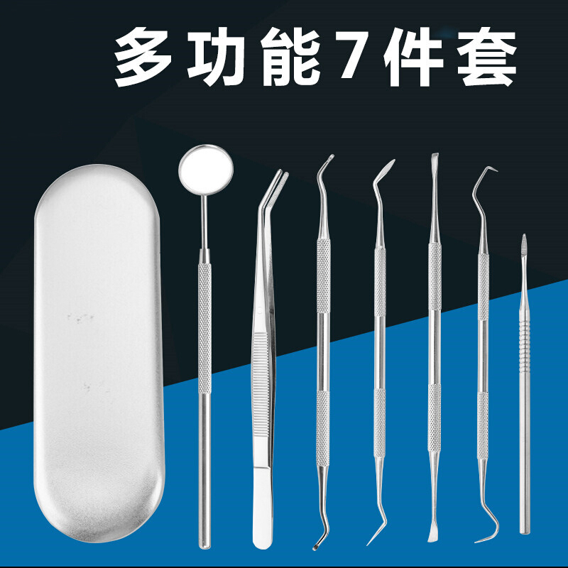 林檎牙结石去除器家用牙石牙垢清洁洗牙器牙镜牙签304不锈钢剔牙工具套装送女朋友老婆生日礼物 304不锈钢去牙石-5件套