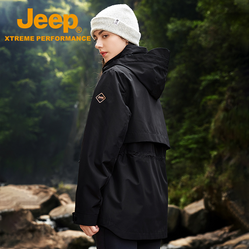 Jeep户外防水保暖冲锋衣女三合一可拆卸摇粒绒收腰显瘦登山服外套