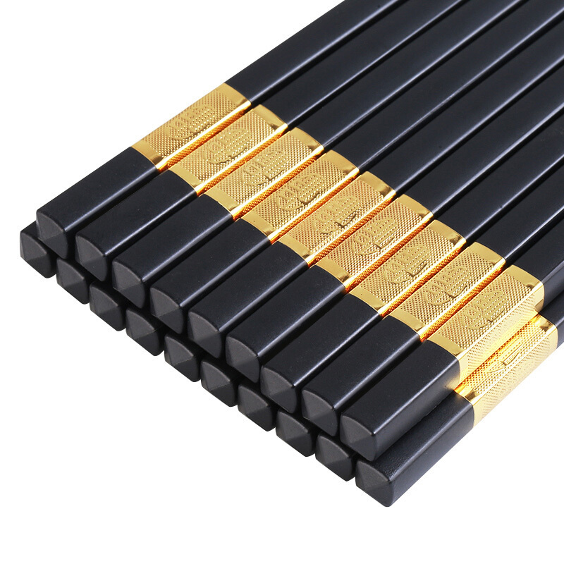 拾画合金筷子不锈不发霉耐高温合金筷10双装礼品家用酒店日式筷子金