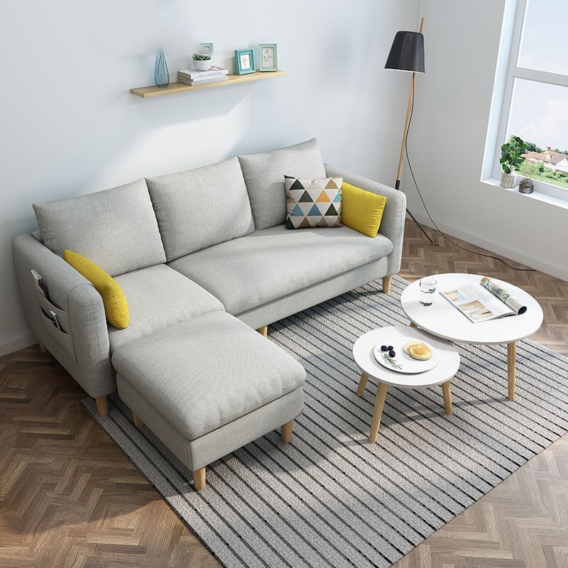 北欧科技布艺沙发客厅小户型符象三四人转角左右贵妃公寓出租房2米