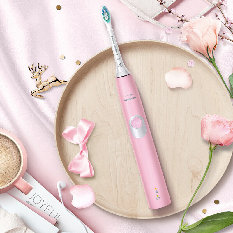 飞利浦philips电动牙刷hx680602粉色净齿呵护型成人声波震动牙刷2种