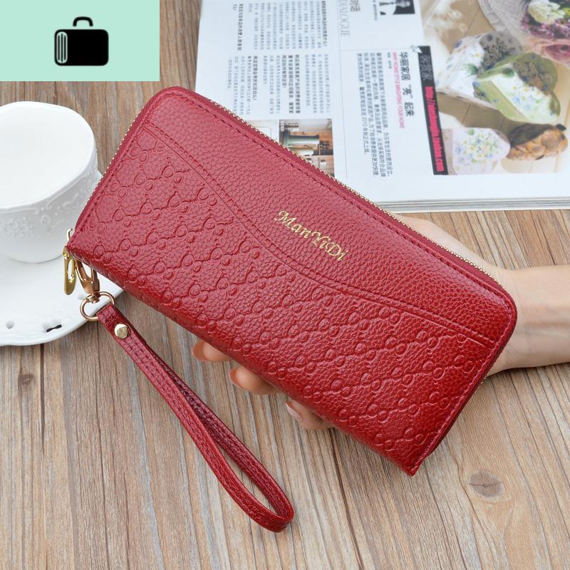 拉链钱包女长款多功能皮夹子2019新款时尚双女士卡包手拿包钱夹潮NEW LAKE 双拉枣红色