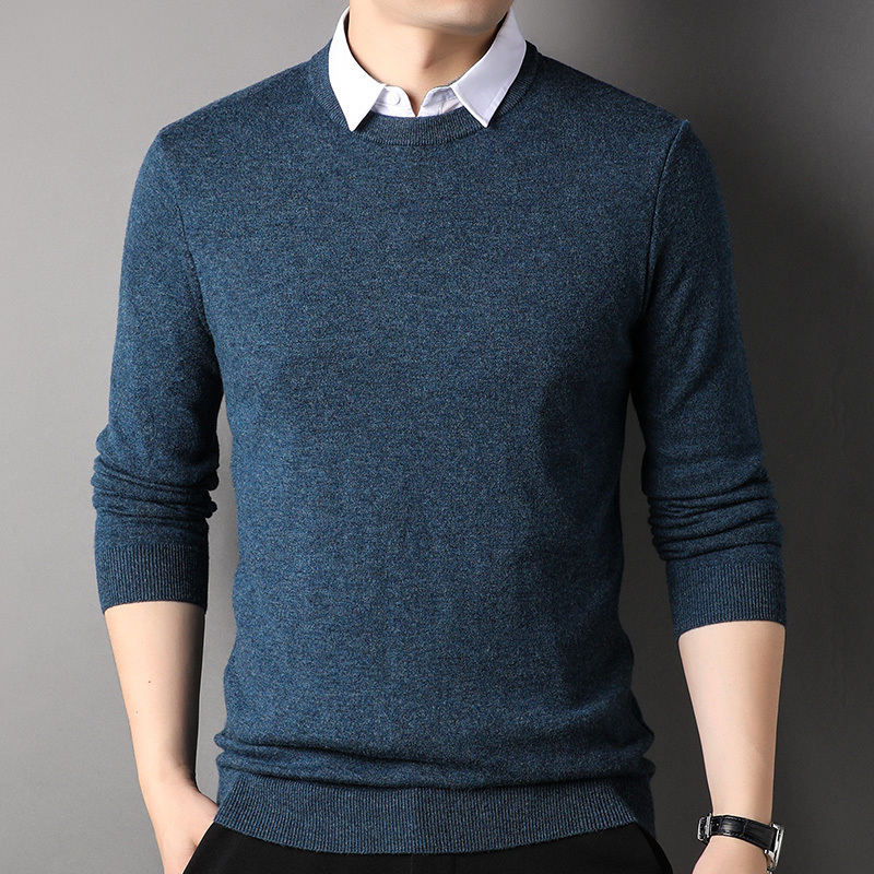 高端牧绒多斯100%羊绒衫长袖t恤男假两件套翻领polo衫中年爸爸装衣服