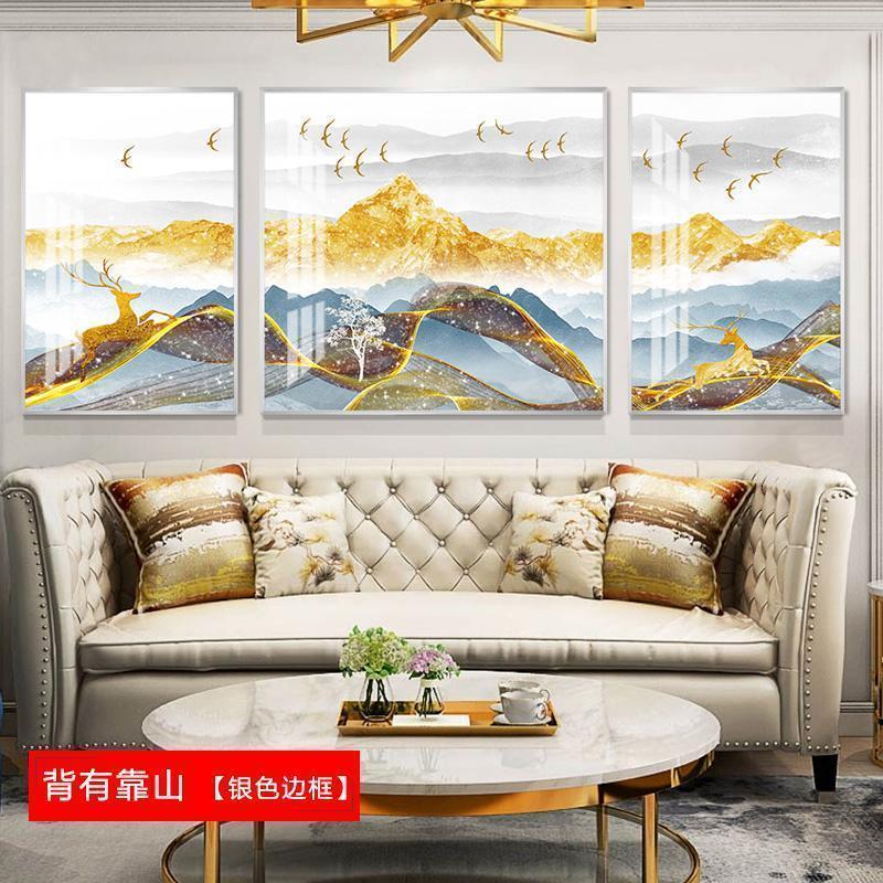 BONJEAN三联画轻奢电表箱装饰画家用配电箱遮挡挂画免打孔电闸盒电源推拉 背有靠山 60*80cm三联套装（建议3-4米沙发）土豪金【铝合金框】