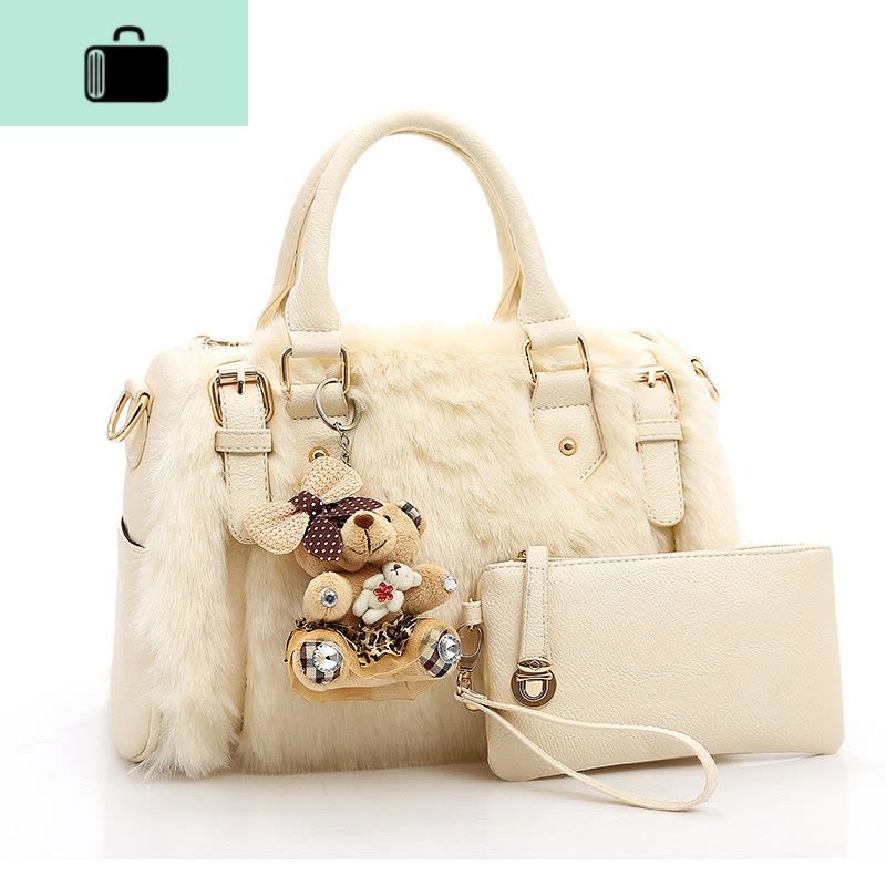 2019秋冬季春季毛毛包包机车女包手提包斜挎单肩包送小包送小熊NEW LAKE女士单肩包图片