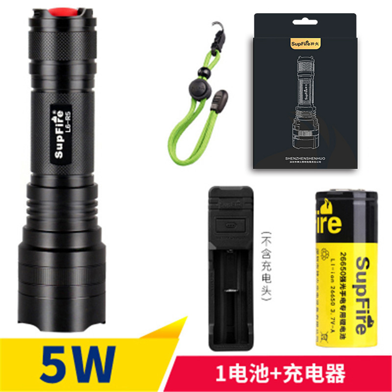 神火SupFire 强光手电筒 L6-R5 8瓦LED 400流明 高亮泛光型26650锂电池 强光 户外充电 远射