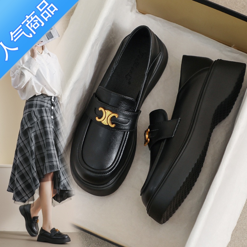 SUNTEK小皮鞋女厚底春秋英伦风小黑色舒适33工作职业软底34码乐福鞋高清大图