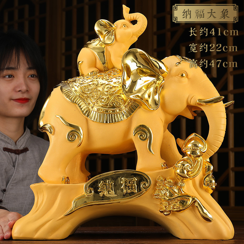 绒沙金大象摆件风水象一对客厅酒柜装饰品搬家乔迁新居送礼品_32_790_944