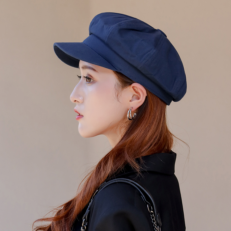 盛世尼曼报童帽女画家帽贝雷帽八角帽夏天女士南瓜帽子遮阳黑色英伦