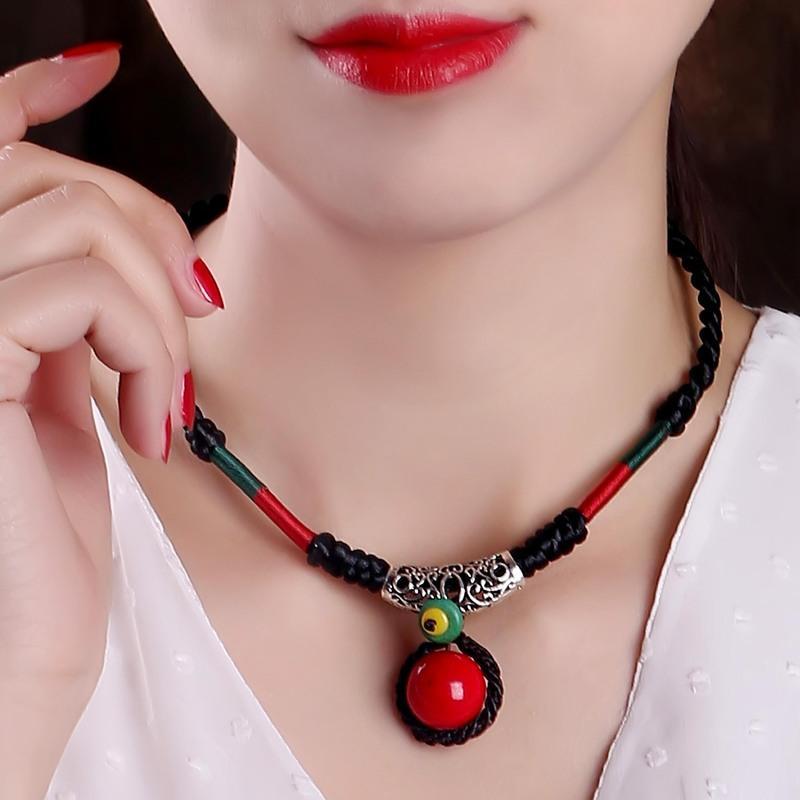 民族风棉麻绳锁骨链简约文艺复古衣服装饰项链女短款配饰品毛衣链单款