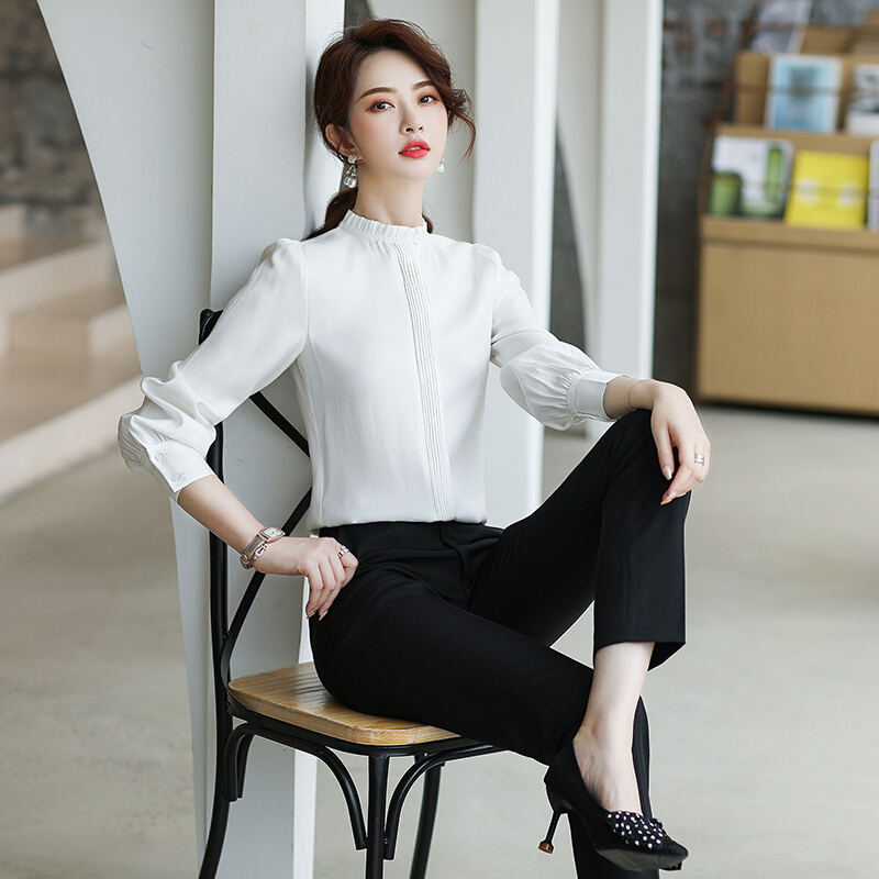 服务员工作服长袖职业衬衣女餐饮前台收银员工装ktv套装秋季正装视频