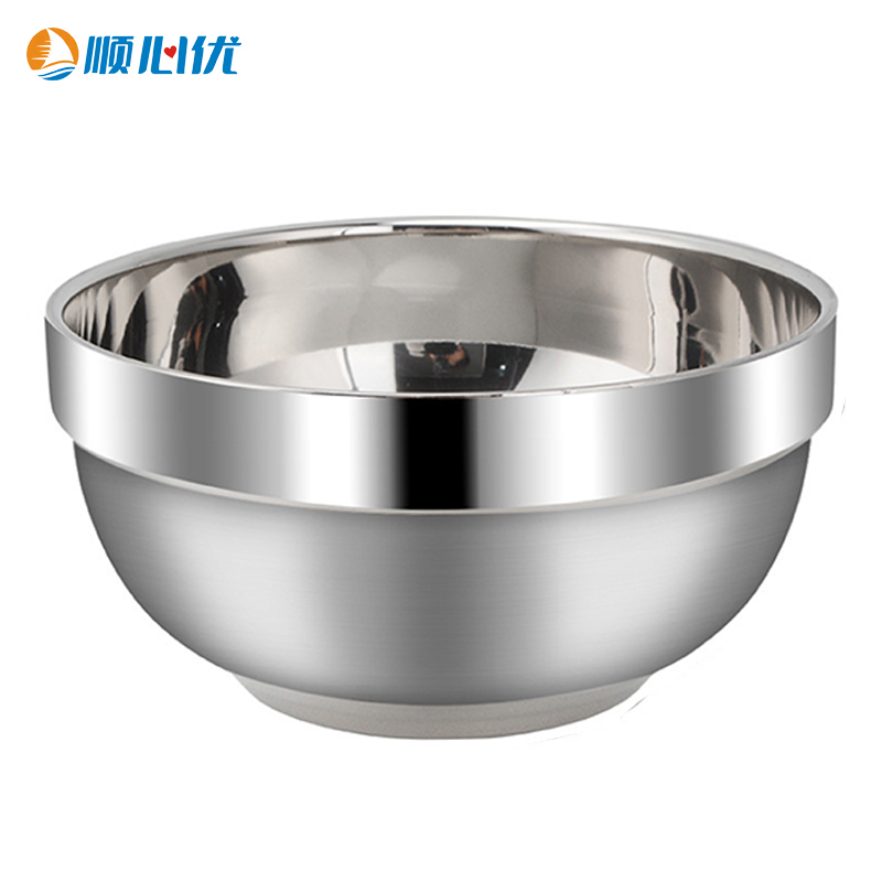 顺心优 双层防烫碗201不锈钢白金碗 14cm/个高清大图