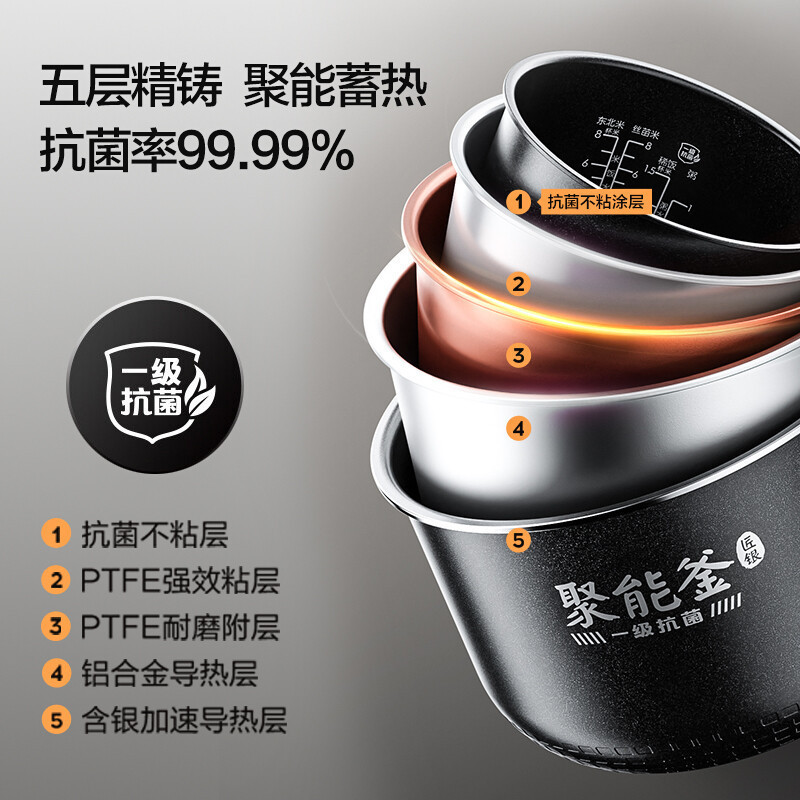 美的(Midea)水亮煲智能电饭煲电饭锅5L微压焖香金属机身炫彩触屏灶釜内胆多功能米饭锅MB-RC518(3-10人)