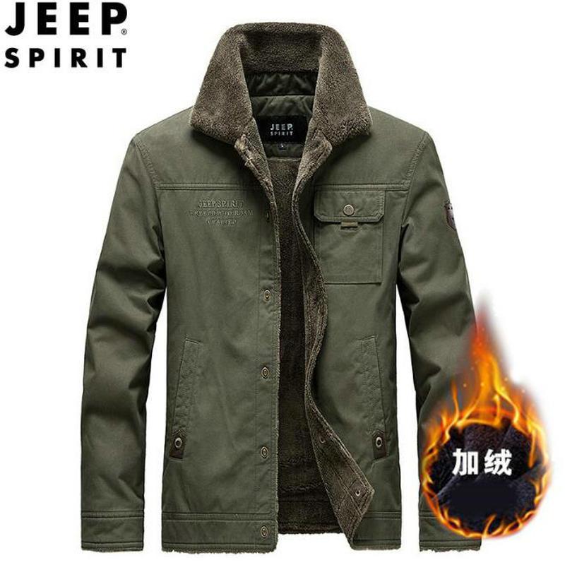 JEEP吉普男士夹克冬季中年男士加厚保暖休闲外套翻领棉服加绒棉袄纯棉休闲上衣