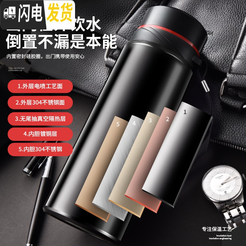 三维工匠保温杯男大容量户外不锈钢水杯便携水壶商务车载茶水分离泡茶杯子 [级款]金质黑1200