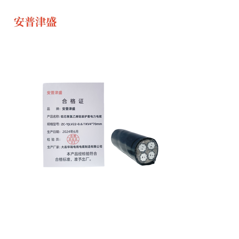 安普津盛 铝芯聚氯乙烯铠装护套电力电缆ZC-YJLV22-0.6/1KV4*70mm高清大图