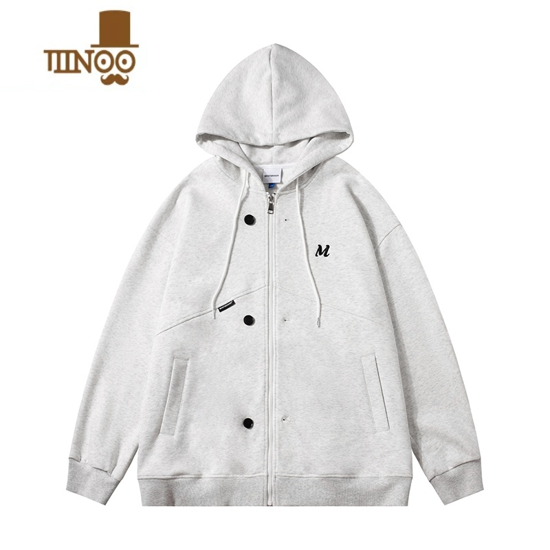 YANXUE2023秋季新款男新款连帽卫衣360g休闲舒适字母刺绣开衫百搭外套高清大图