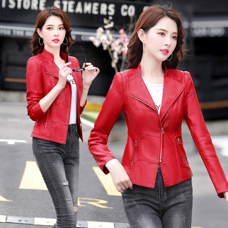 免费试穿 真皮皮衣女短款绵羊皮2024春秋装新款皮夹克矮个子韩版修身小外套潮冬装新款机车复古短上衣多款皮衣小外套 8097红色 L
