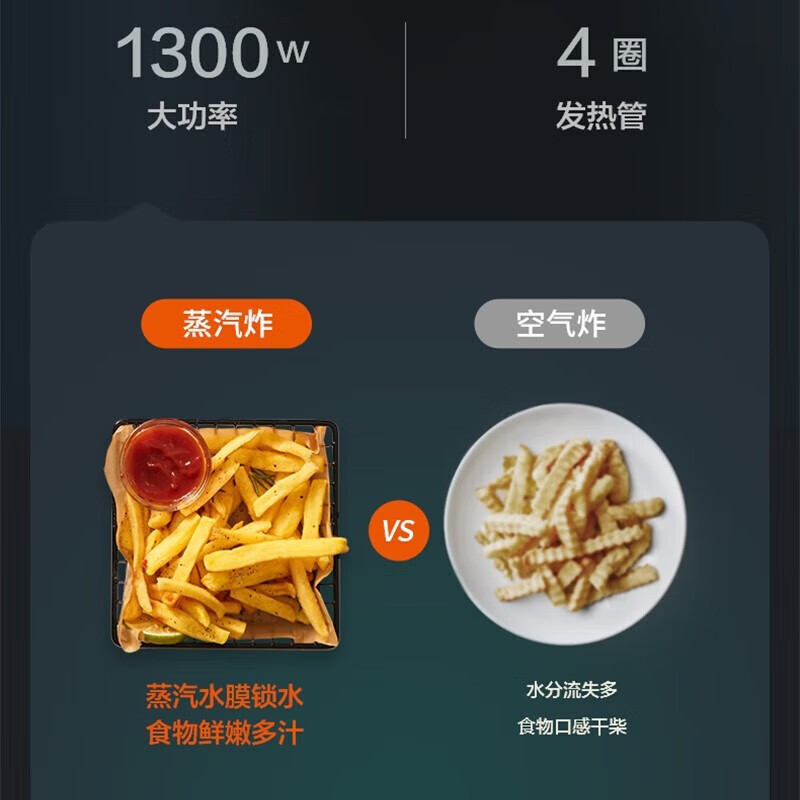苏泊尔(SUPOR)3.5升大容量1400W大功率360度热风循环蒸汽补水空气炸锅KJ30D837高清大图