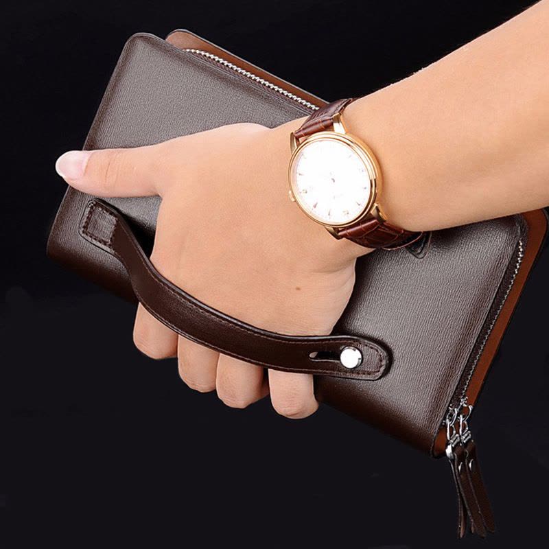 MKJ欧美时尚男士新款包盖式商务手拿包休闲双拉链大容量长款钱包可直放百元大钞图片