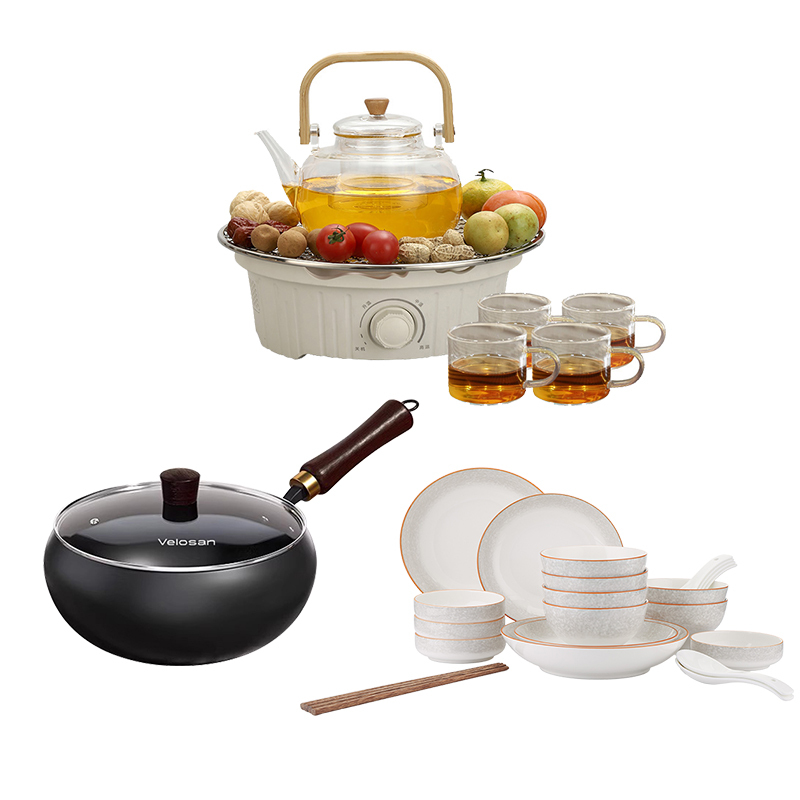 温仑山悠然生活厨房套装(温仑山大肚炒锅+巴米樂餐具套装+ 古菲斯围炉煮茶套装)!