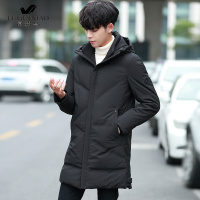 富贵鸟（FUGUINIAO）加绒加厚连帽羽绒服男士2018冬季新款青年男装中长款帅气潮流外套