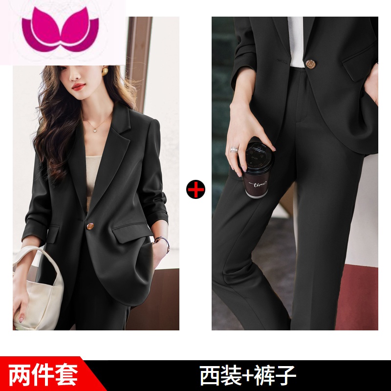 七斓高端黑色西装外套女2023新款气质女范职业装西服套装工作服 M 黑色(西装+裤子)
