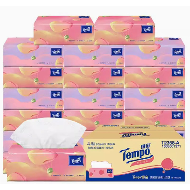 芳美达 Tempo得宝抽纸水蜜桃味纸巾卫生纸家用面巾纸4层 水蜜桃味 8包装