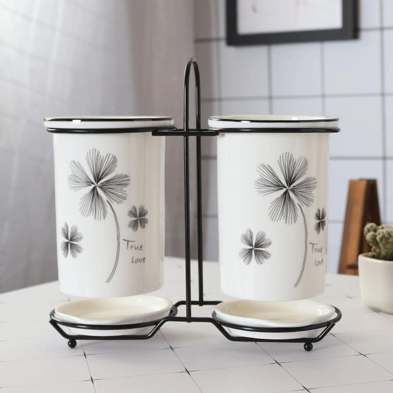 宏藝之星厨房小工具幸运草冠宇陶瓷筷子筒套装家用沥水双筒筷子筒筷子盒收纳置物架筷笼筷筒筷子笼 幸运草 价格图片品牌报价 苏宁易购广志专营店