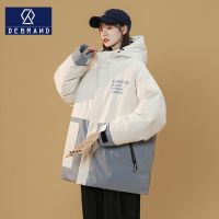 DEBRAND棉衣女2021年新款秋冬季加厚宽松拼接色印花连帽工装外套