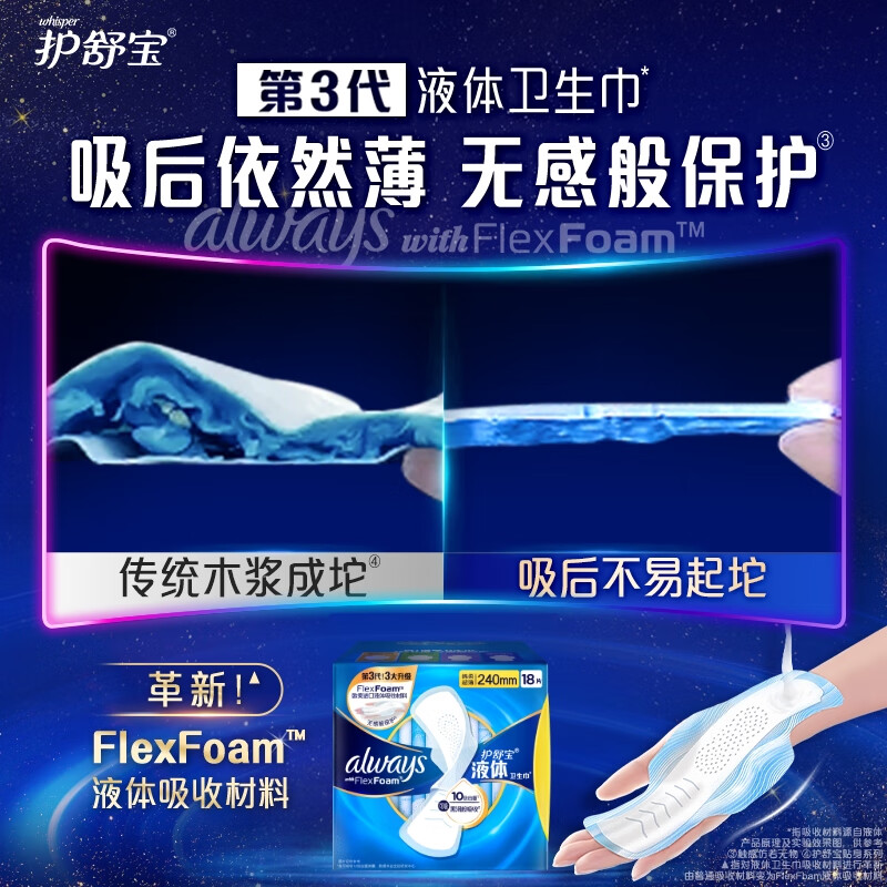 护舒宝 液体卫生巾 日用超长版295mm*9片 日用姨妈巾高清大图