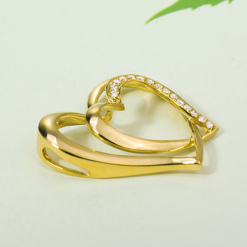 梦克拉18k金群镶钻石吊坠心形桃心金色双心项链心形吊坠恋语