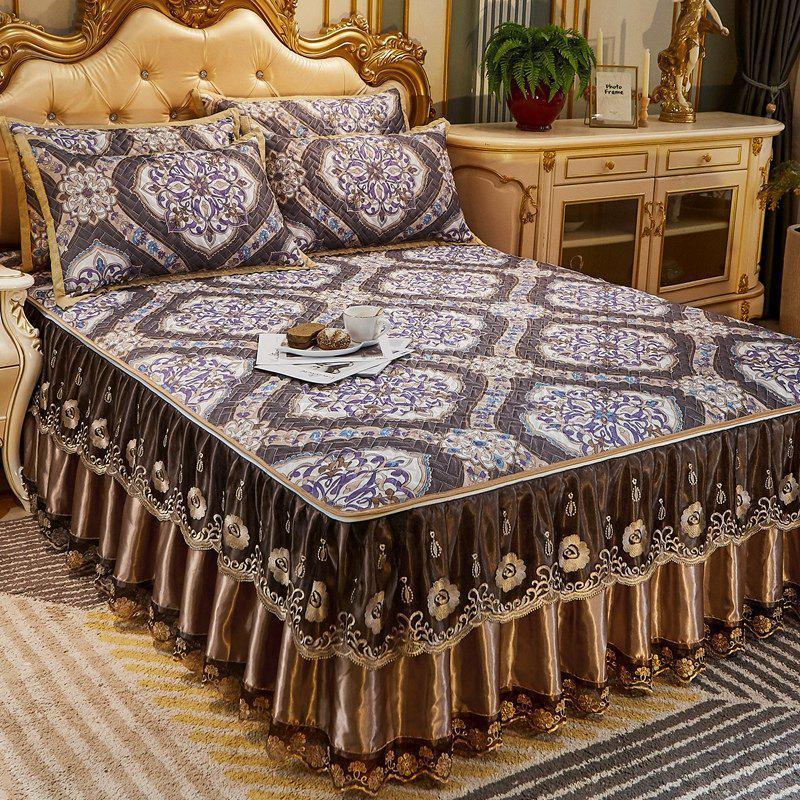 家柏饰(CORATED)夏季床裙冰丝凉席三件套空调软席1.8m可水洗可折叠1.5米夹棉席子 布拉格（HN）（1200D+可脱卸床裙） 1.8m（6英尺）床