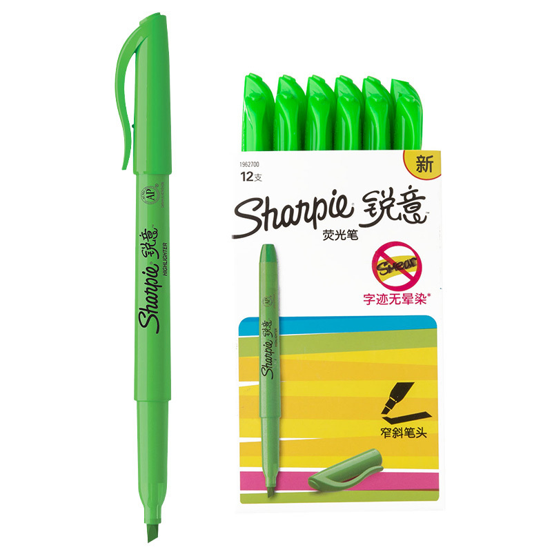 Sharpie 锐意 荧光笔窄斜笔头绿12支纸盒装