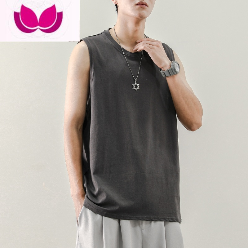 七斓运动背心男士宽松夏季潮牌ins白纯色健身无袖坎肩棉打底衫短袖t恤